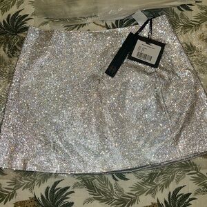 House of Harlow 1960 Silver Sequin Pencil Mini Skirt